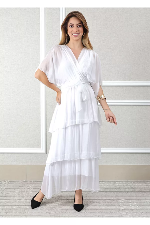 Vestido Stella Seda Italiana Branco - Loja Linho Italiano