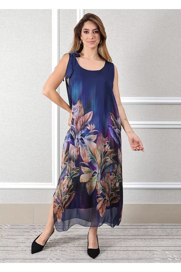 Vestido Luna Seda Italiana Azul Marinho - Loja Linho Italiano