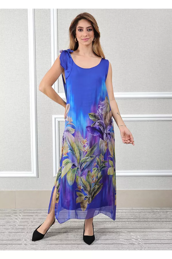 Vestido Luna Seda Italiana Azul Royal - Loja Linho Italiano