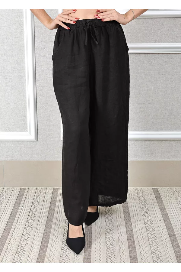 Calça Heloisa Linho Italiano Preta - Loja Linho Italiano