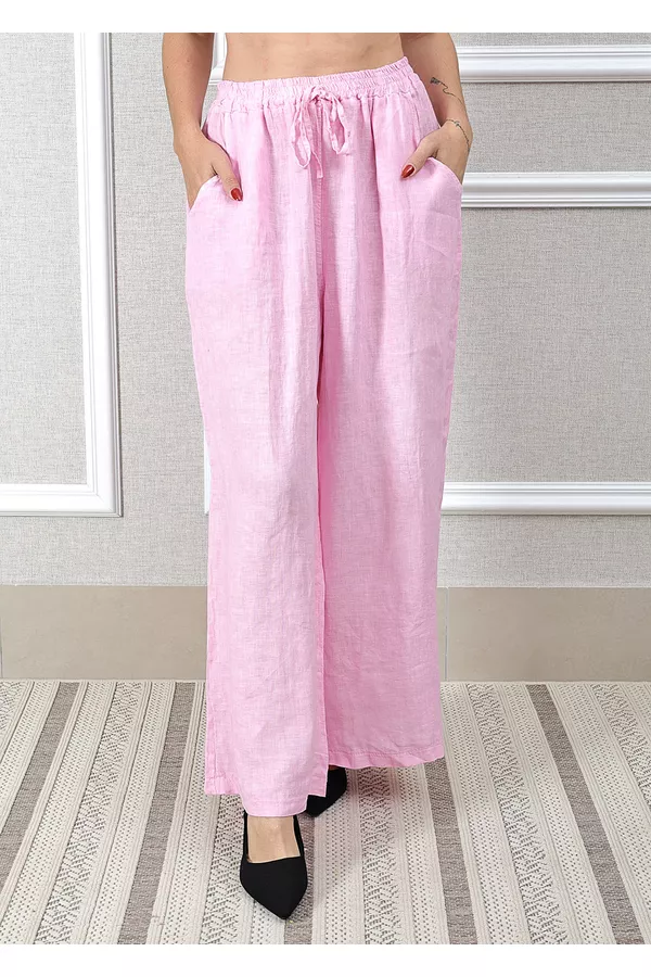 Calça Heloisa Linho Italiano Rosa Bebe - Loja Linho Italiano