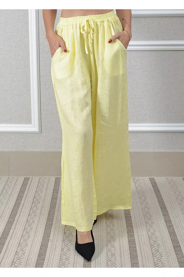 Calça Heloisa Linho Italiano Amarelo - Loja Linho Italiano