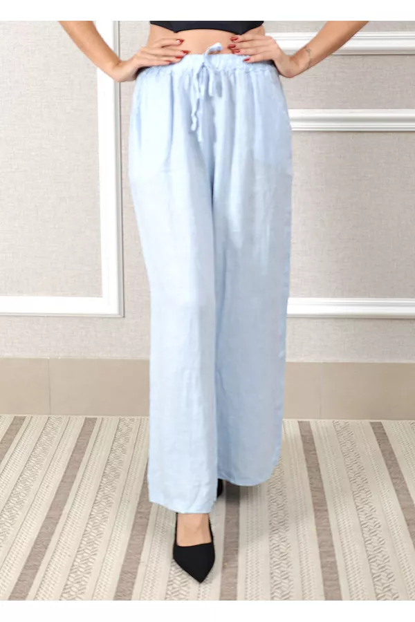 Calça Heloisa Linho Italiano Azul Bebe - Loja Linho Italiano