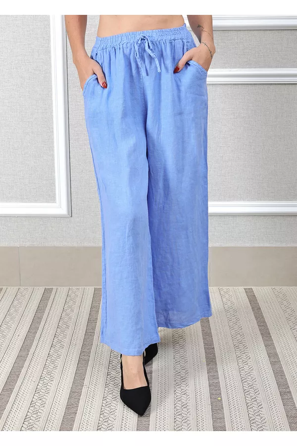 Calça Heloisa Linho Italiano Azul Hortência - Loja Linho Italiano
