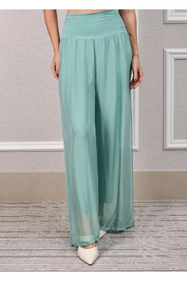 Calça Louise Seda Italiana Verde Água - Loja Linho Italiano