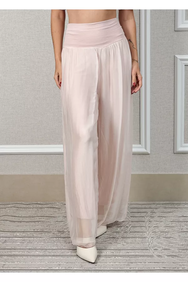Calça Louise Seda Italiana Rosa Bebe - Loja Linho Italiano