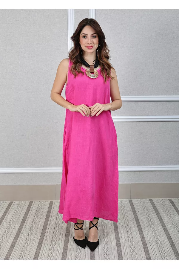 Vestido Eliane Linho Italiano Pink - Loja Linho Italiano