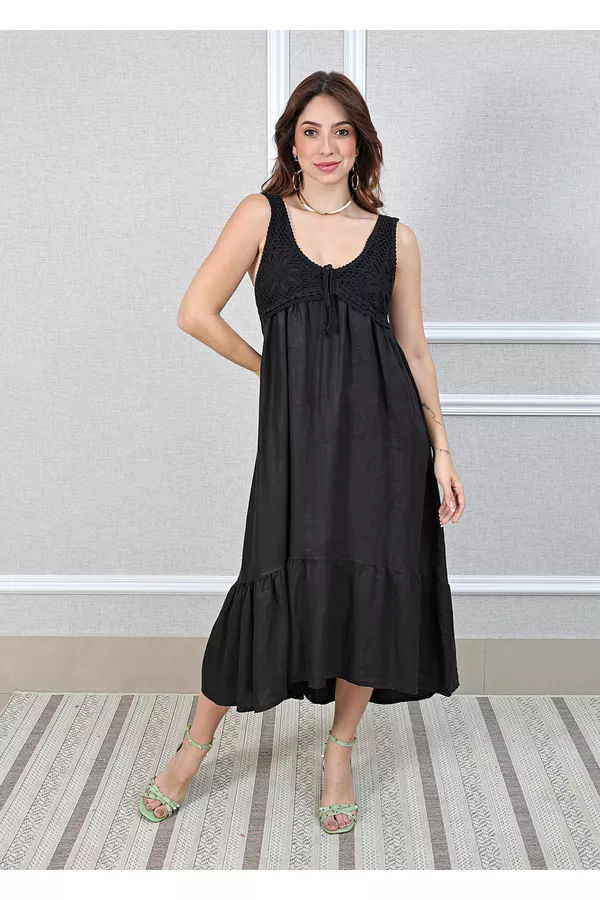 Vestido Barbara Linho Italiano Preto - Loja Linho Italiano