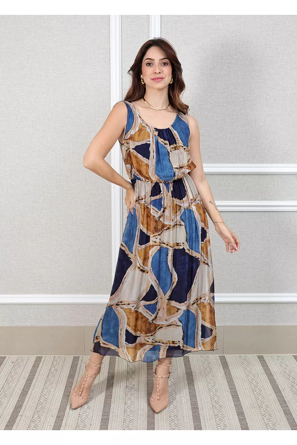 Vestido Mármore Seda Italiana Marinho - Loja Linho Italiano