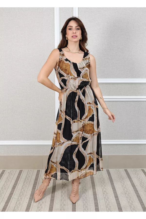 Vestido Mármore Seda Italiana Preto . - Loja Linho Italiano
