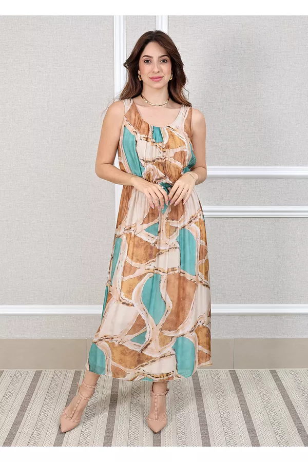 Vestido Mármore Seda Italiana Verde Água - Loja Linho Italiano
