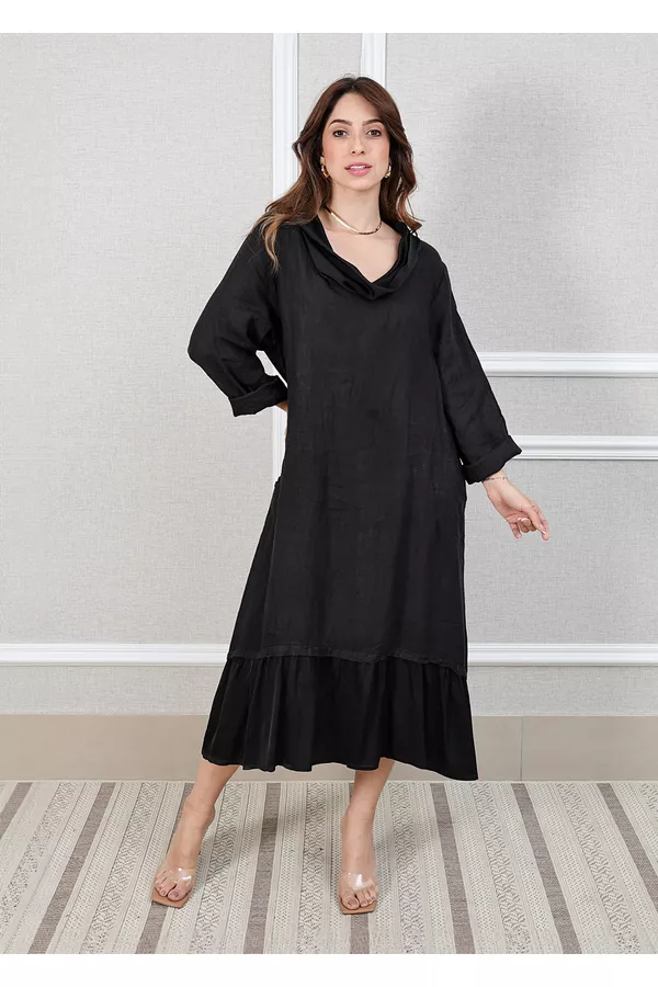 Vestido Leticia Linho Italiano Preto - Loja Linho Italiano