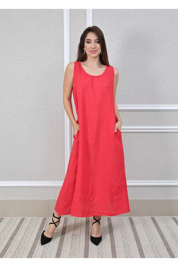 Vestido Eliane Linho Italiano Vermelho - Loja Linho Italiano
