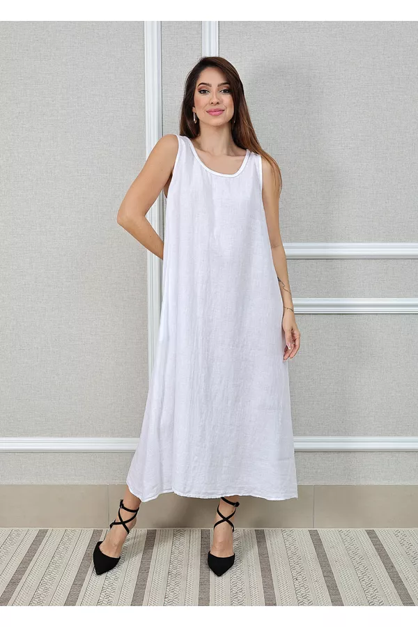 Vestido Eliane Linho Italiano Branco - Loja Linho Italiano