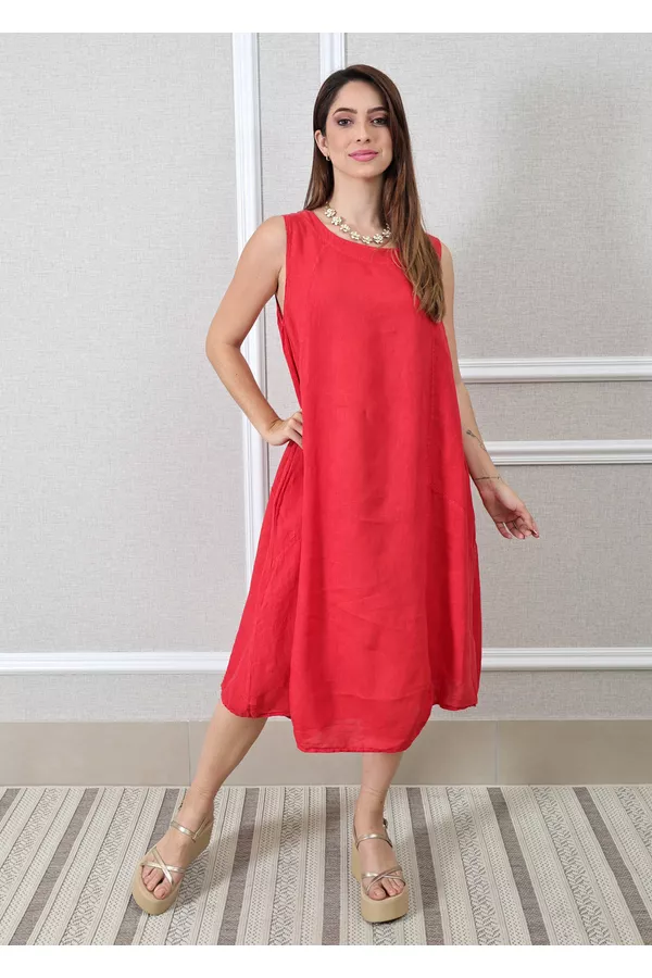 Vestido Analu Linho Italiano Vermelho - Loja Linho Italiano
