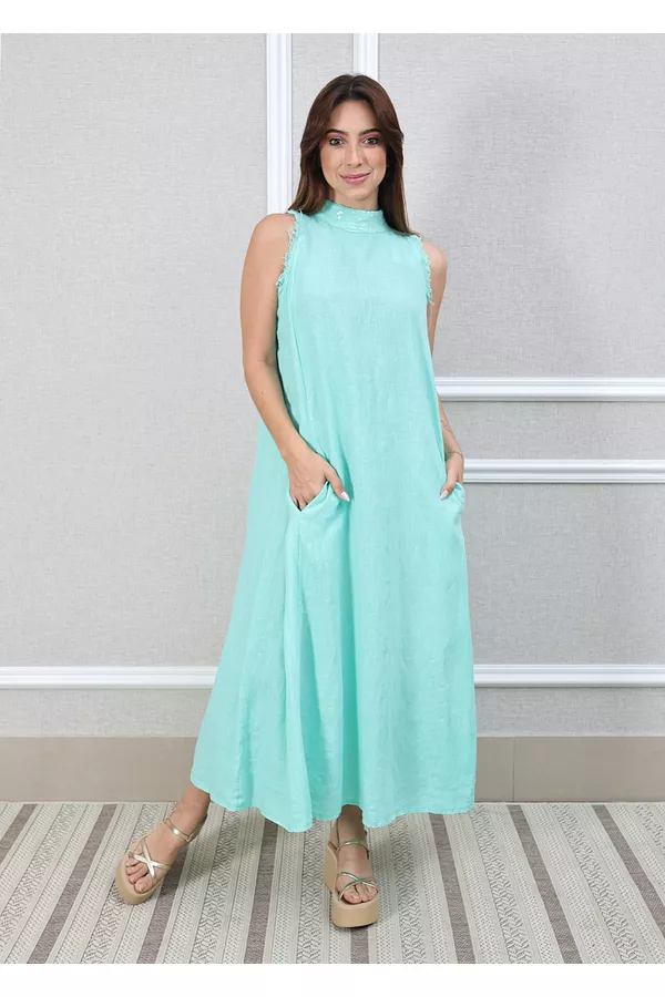 Vestido Maria Linho Italiano Verde Agua - Loja Linho Italiano