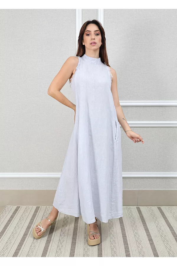 Vestido Maria Linho Italiano Gelo - Loja Linho Italiano