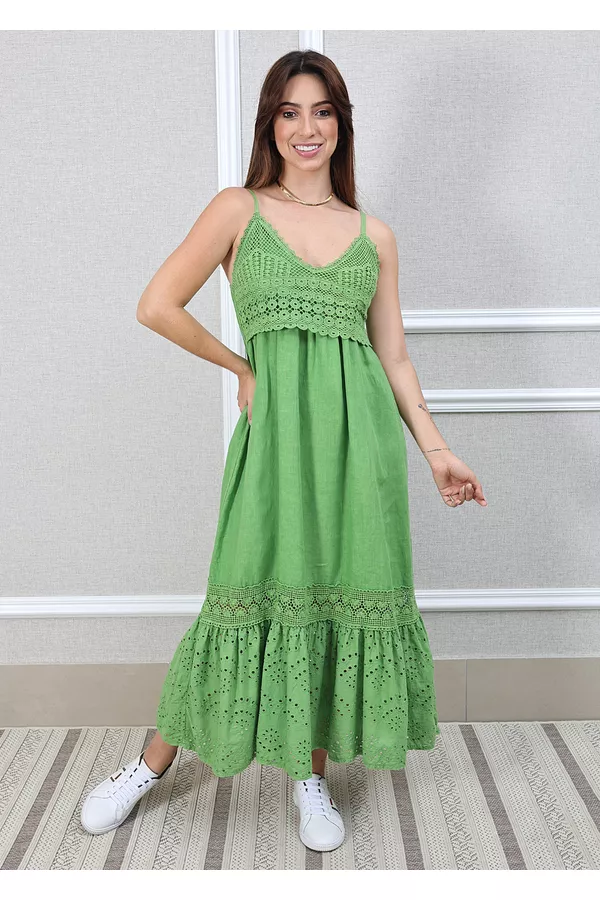 Vestido Francesca Linho Italiano Verde Pistache - Loja Linho Italiano