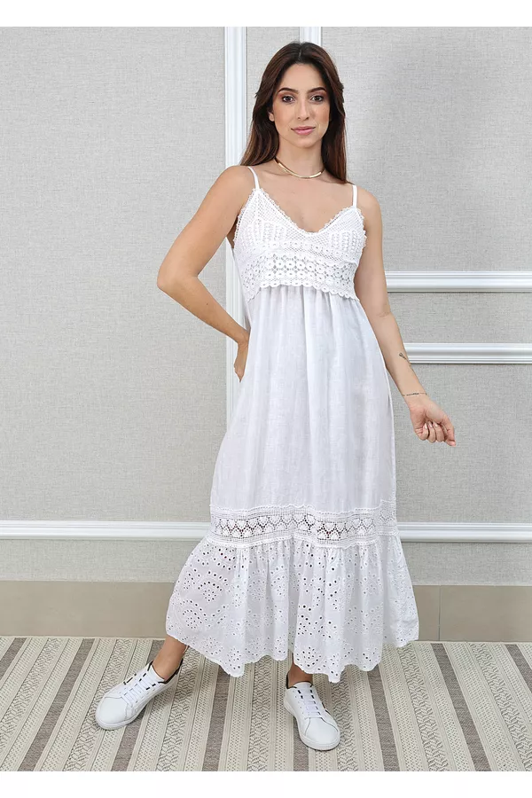 Vestido Francesca Linho Italiano Branco - Loja Linho Italiano