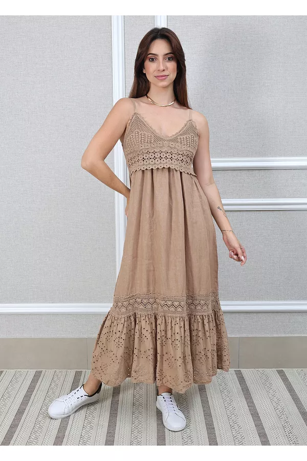 Vestido Francesca Linho Italiano Caramelo - Loja Linho Italiano