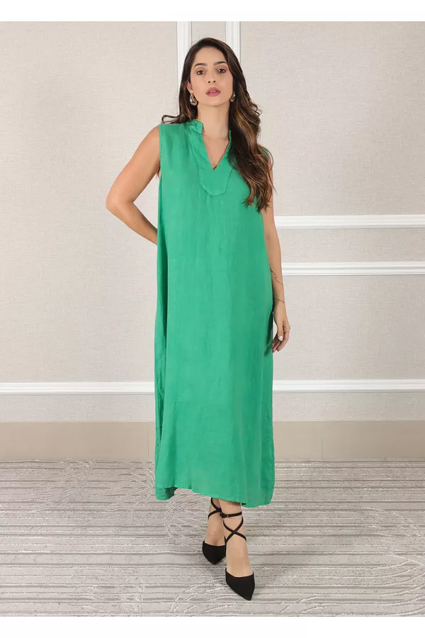 Vestido Luana Linho Italiano Verde Bandeira - Loja Linho Italiano
