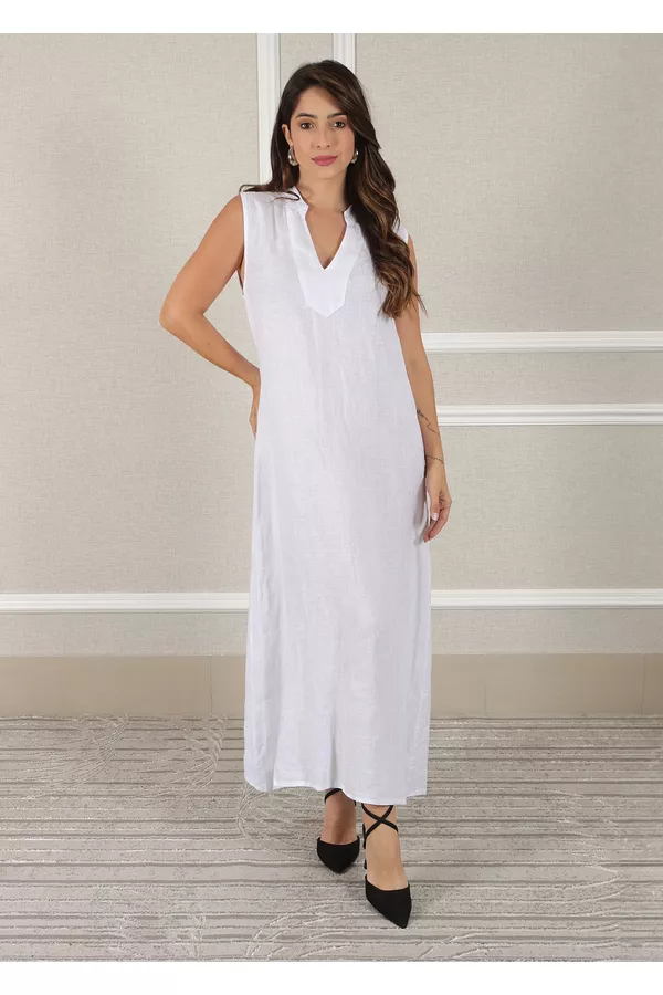 Vestido Luana Linho Italiano Branco - Loja Linho Italiano