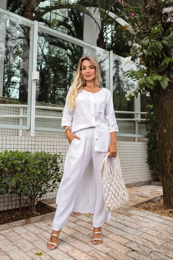Conjunto Pérola Linho Italiano Branco - Loja Linho Italiano