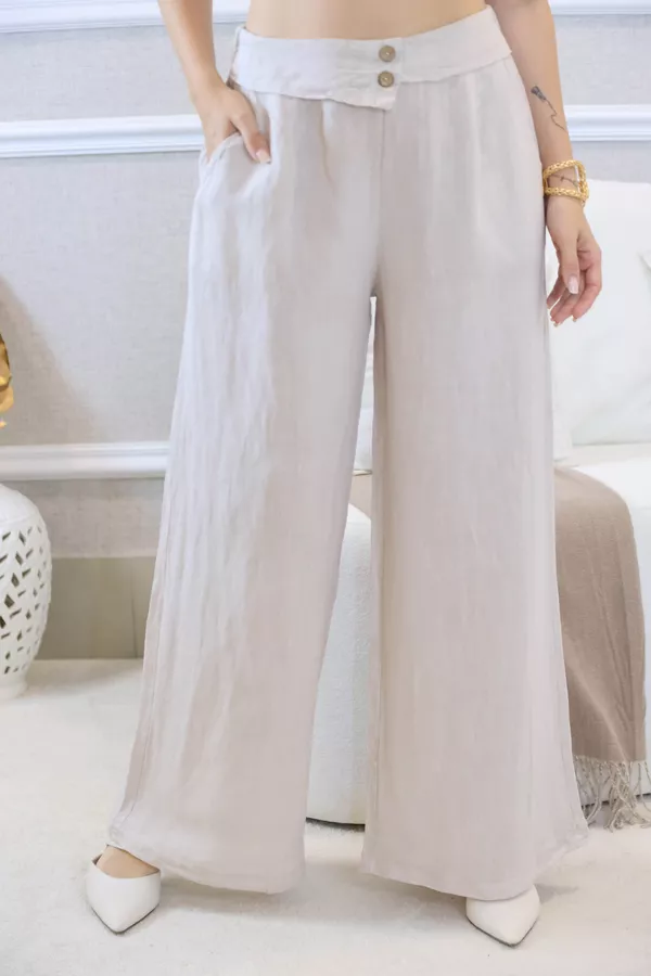 CALÇA MARLENE BEGE - Loja Linho Italiano