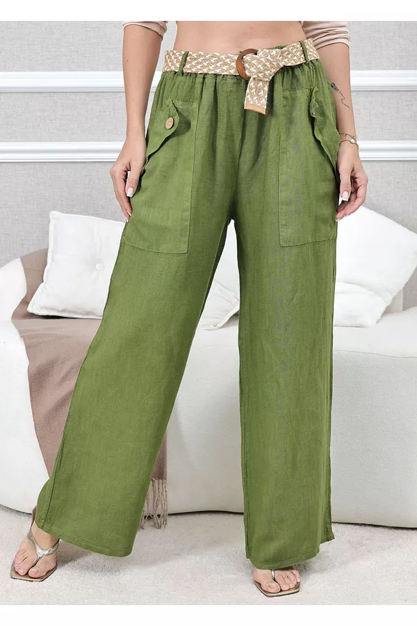 CALÇA SIMONE PISTACHE - Loja Linho Italiano