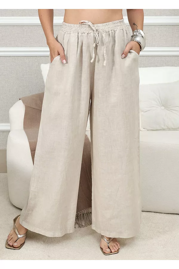 CALÇA CLEIDE BEGE - Loja Linho Italiano