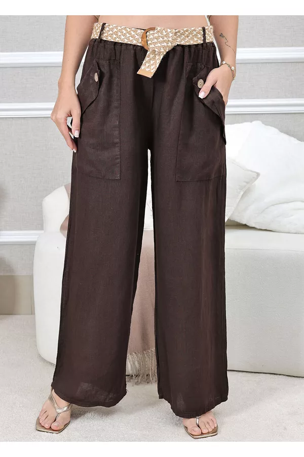 CALÇA SIMONE MARROM - Loja Linho Italiano