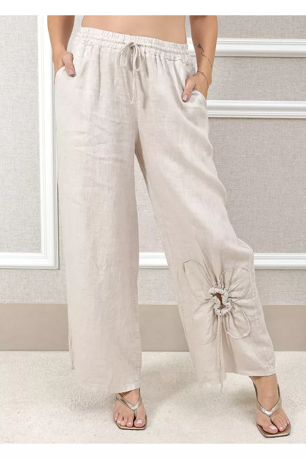 CALÇA ISABEL BEGE - Loja Linho Italiano