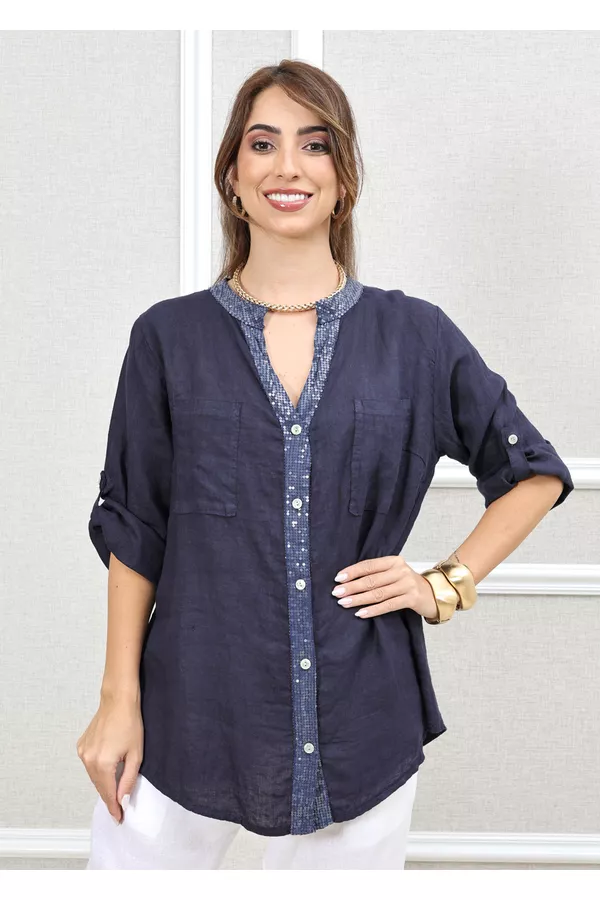 CAMISA SILMARA AZUL MARINHO - Loja Linho Italiano