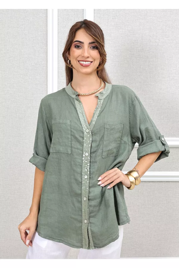 CAMISA SILMARA MILITAR - Loja Linho Italiano