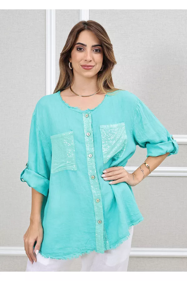 CAMISA DENISE VERDE AGUA - Loja Linho Italiano