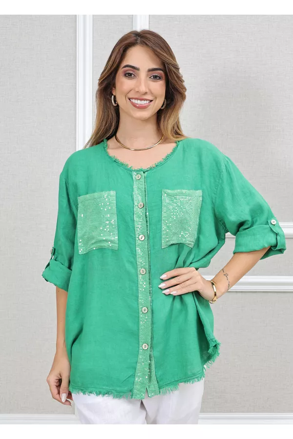 CAMISA DENISE VERDE GUCCI - Loja Linho Italiano