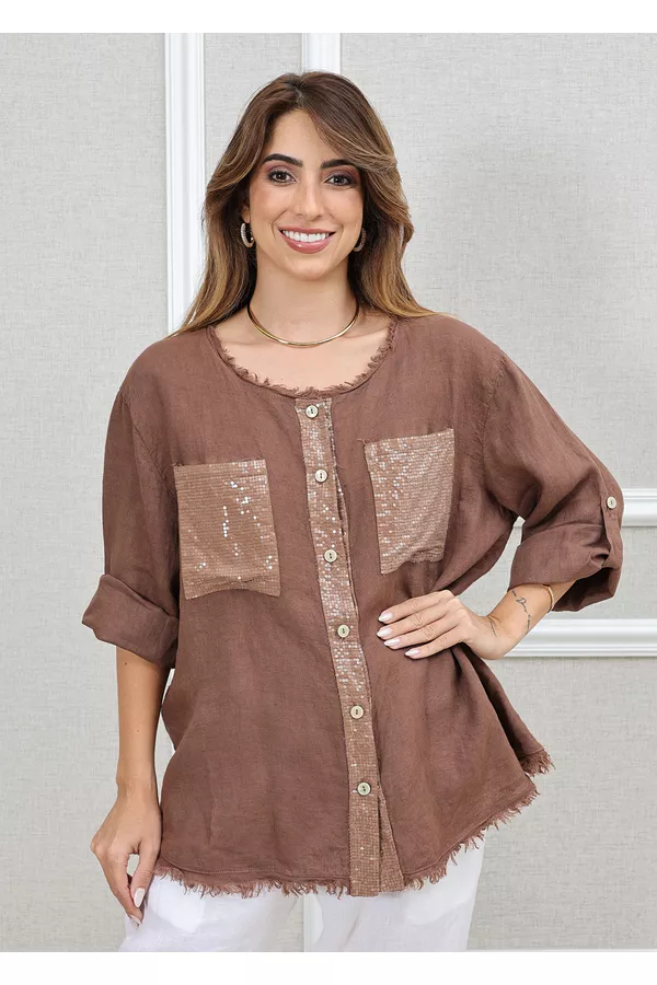 CAMISA DENISE MARROM - Loja Linho Italiano