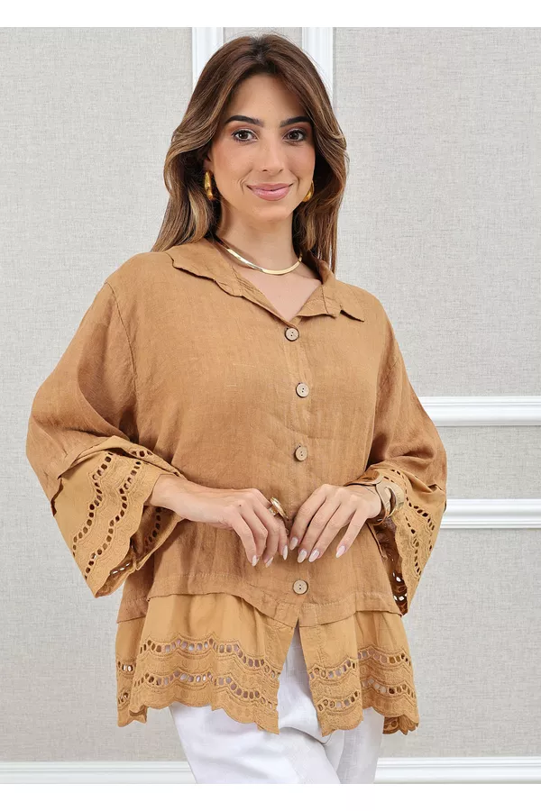 CAMISA LORENA CARAMELO - Loja Linho Italiano