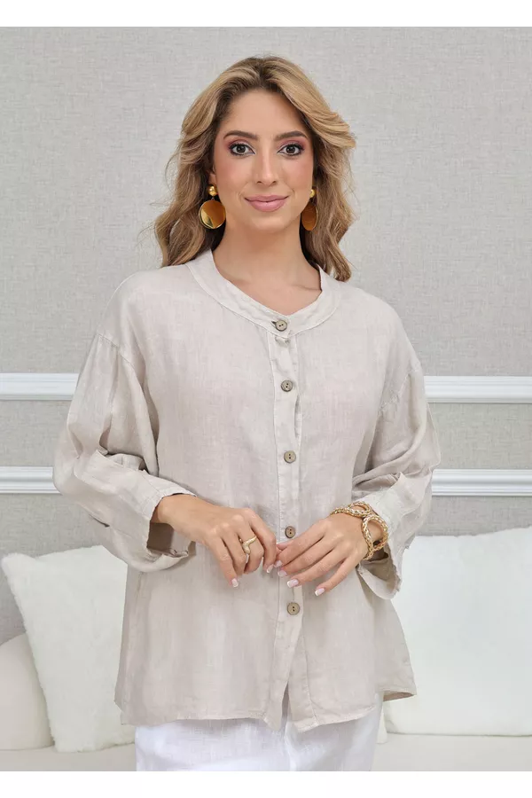 CAMISA KEILA BEGE - Loja Linho Italiano