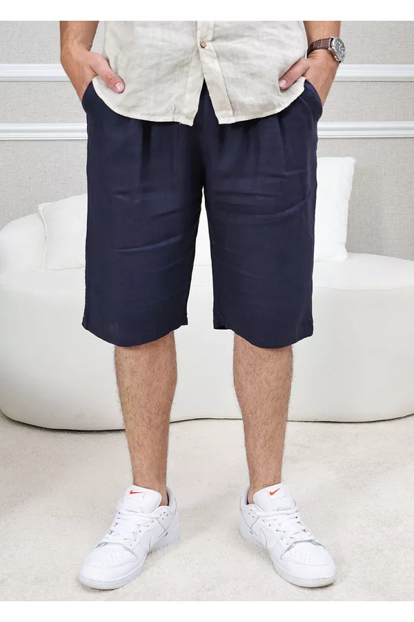 Bermuda Masculina Levi Linho Italiano Azul Marinho - Loja Linho Italiano