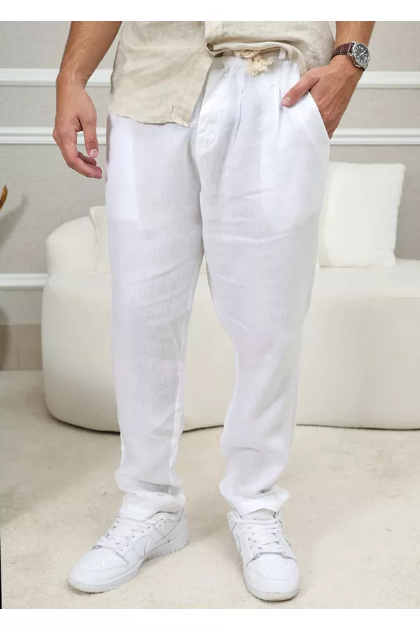 CALÇA DAVI MASCULINO BRANCO - Loja Linho Italiano