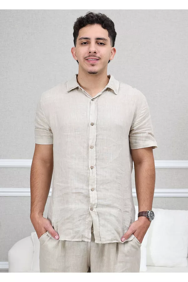 Camisa Masculina Manga Curta Davi - Linho Italiano... - Loja Linho Italiano