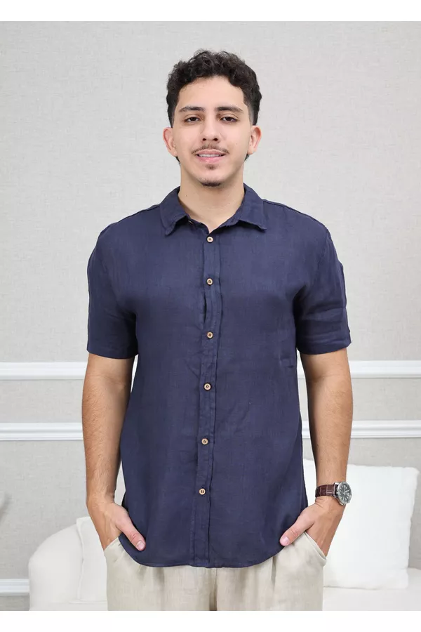 Camisa Masculina Manga Curta Davi - Linho Italiano... - Loja Linho Italiano
