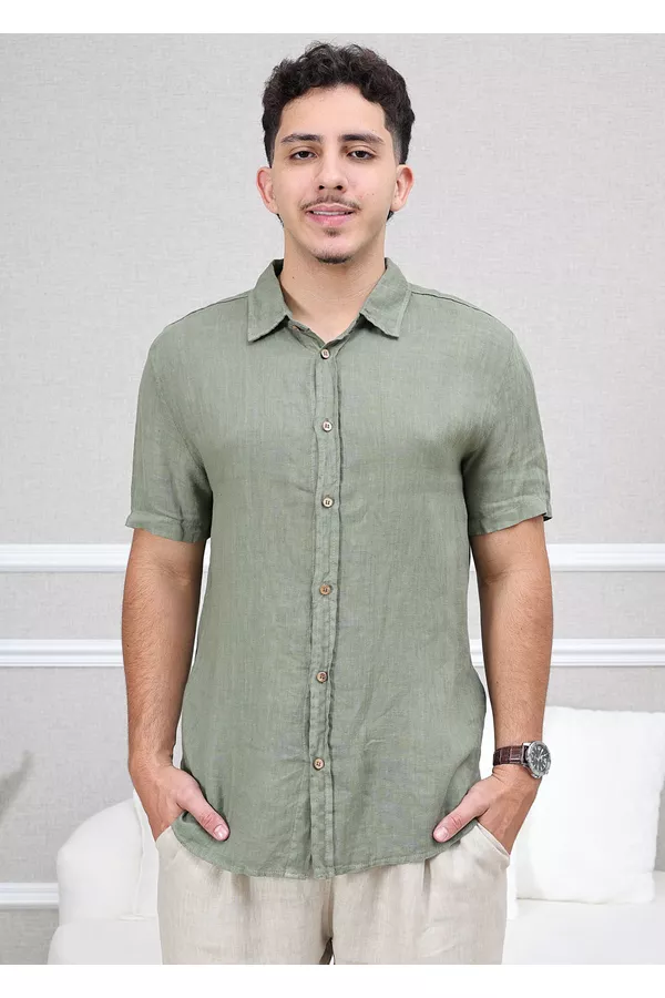 Camisa Masculina Manga Curta Davi - Linho Italiano... - Loja Linho Italiano