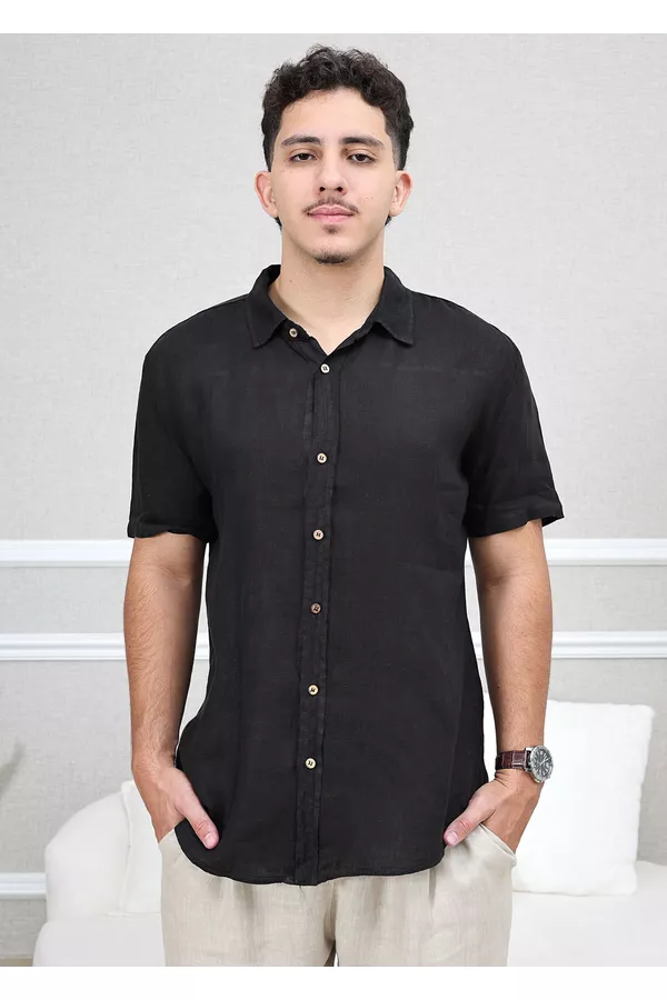 Camisa Masculina Manga Curta Davi - Linho Italiano... - Loja Linho Italiano