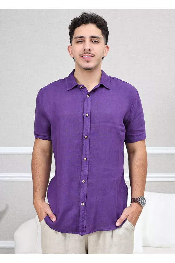 Camisa Masculina Manga Curta Davi - Linho Italiano... - Loja Linho Italiano
