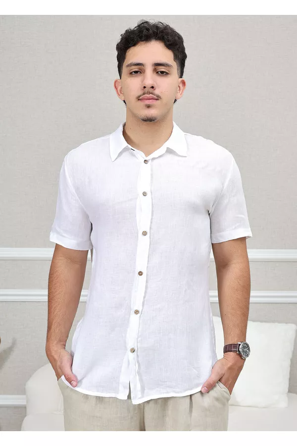 Camisa Masculina Manga Curta Davi - Linho Italiano... - Loja Linho Italiano