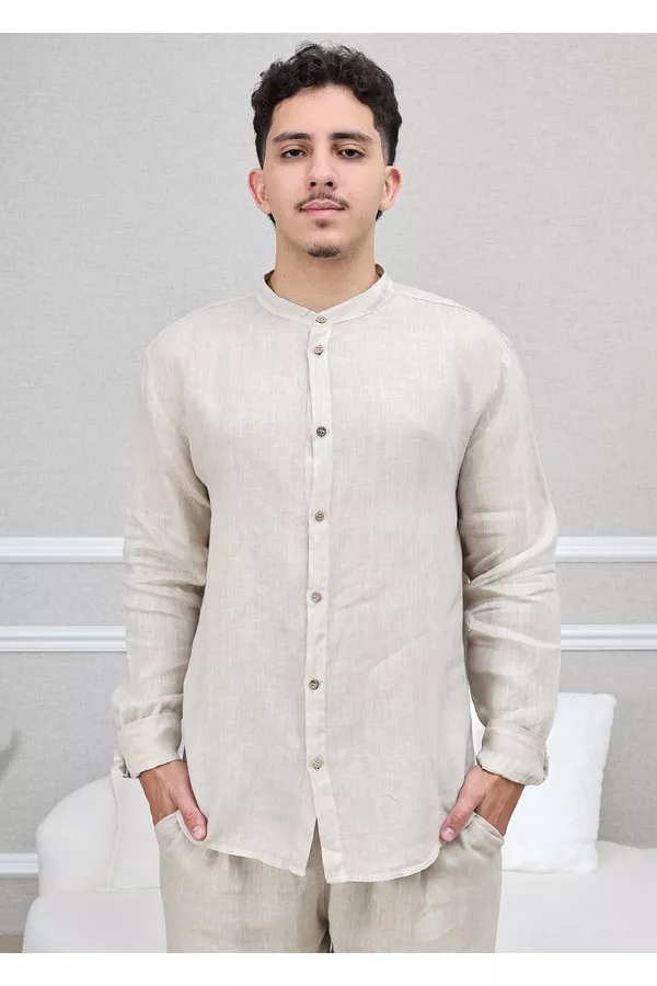 Camisa Masculina Enrico Linho Italiano Cru - Loja Linho Italiano
