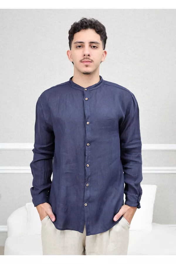 Camisa Masculina Enrico Linho Italiano Azul Marinh - Loja Linho Italiano