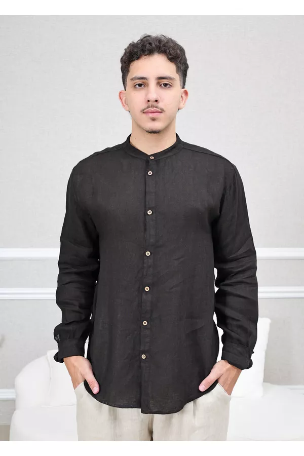 Camisa Masculina Enrico Linho Italiano Preta - Loja Linho Italiano